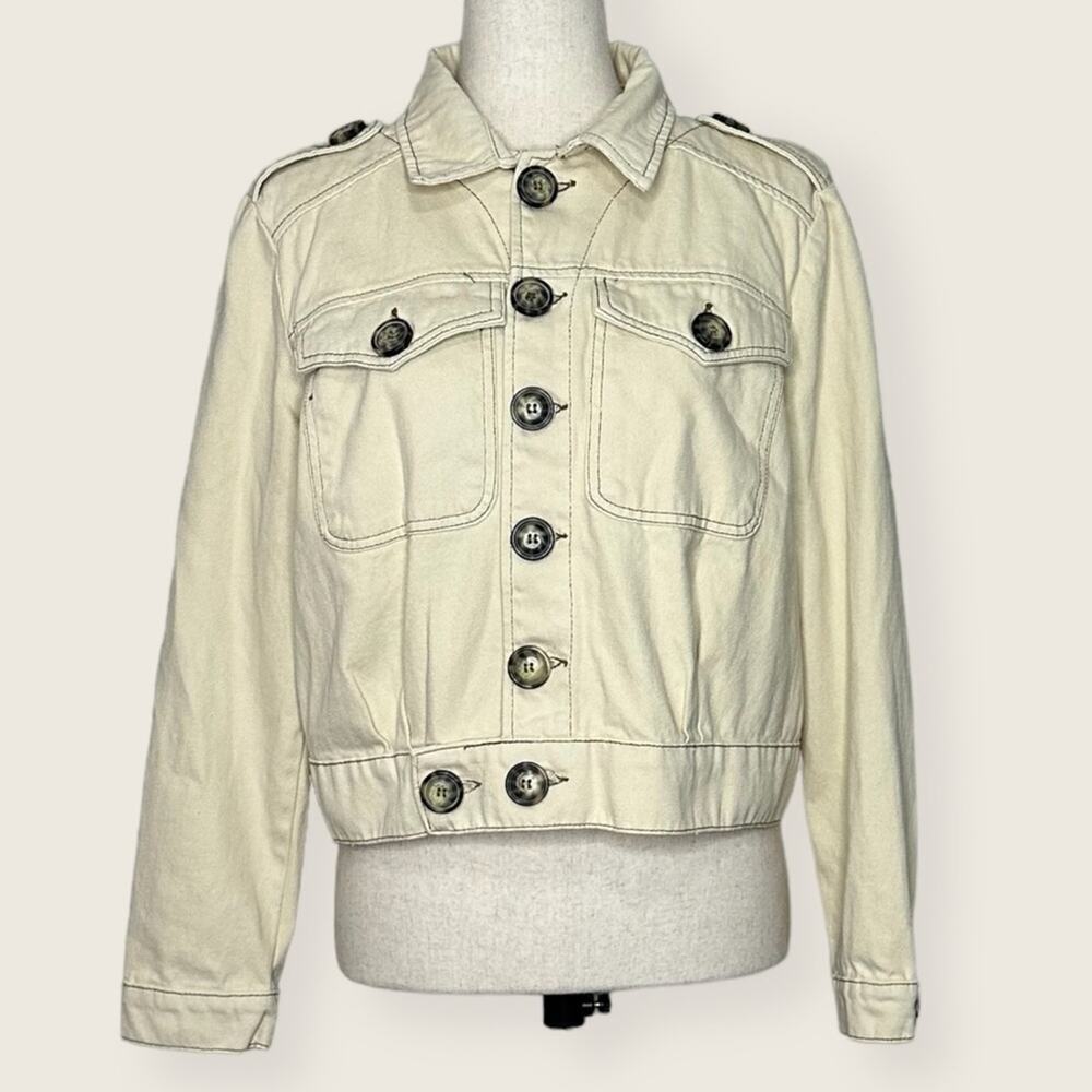 EUC | Free People | Button Denim Jacket | Cream | Size XS - Picture 1 of 14